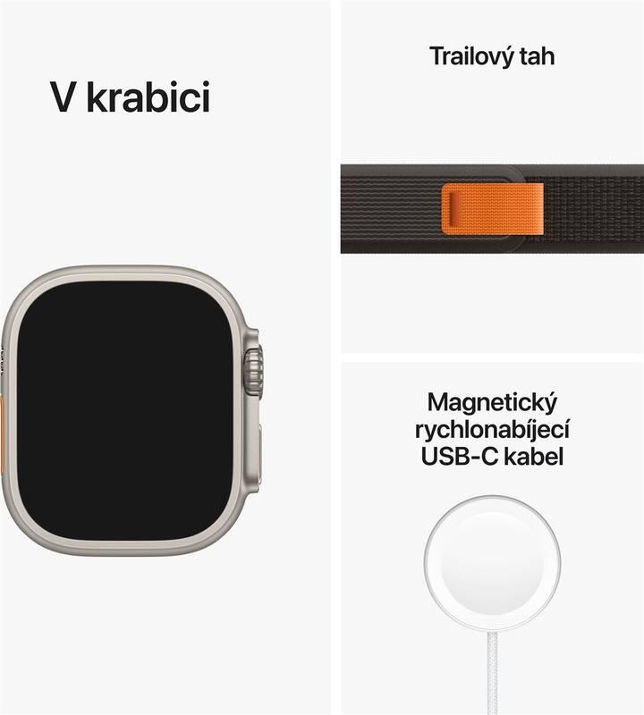 Chytré hodinky Apple Watch Ultra GPS Cellular, 49mm pouzdro z titanu - černo-šedý trailový tah - S M, Chytré, hodinky, Apple, Watch, Ultra, GPS, Cellular, 49mm, pouzdro, z, titanu, černo-šedý, trailový, tah, - S, M